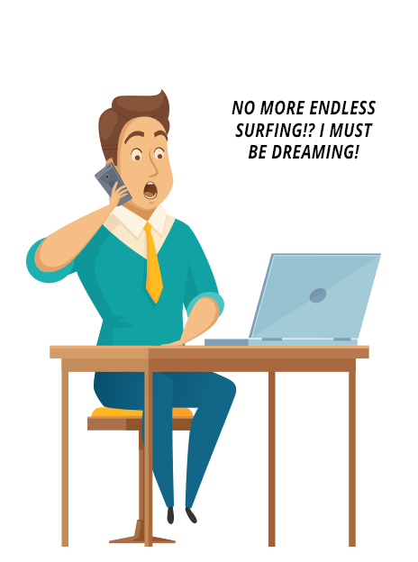 A happy man using his computer